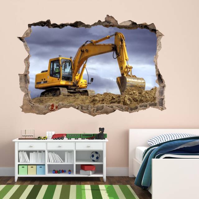Excavator Construction Equipment Work Machine Wall Sticker Mural Decal Poster Print Art Home Office Decor Bf11