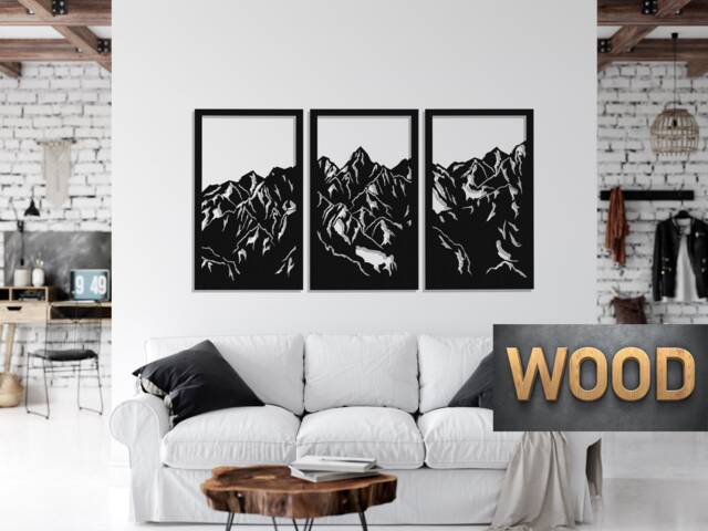 3D Mountains Wooden Wall Art Decor, Ornament Hanging, Decorative Panel, Mountain Peak, Decor For Living Room, Bedroom, Hall - image 1