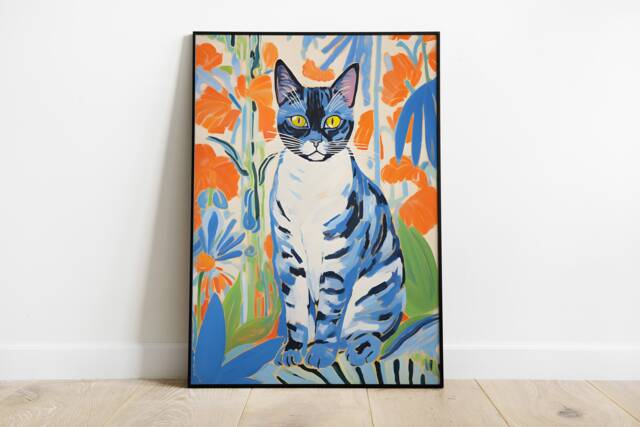 Matisse Cat Print - Blue Wall Art - image 1