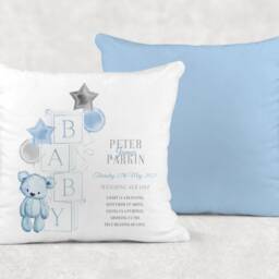 Personalised Velvet Teddy Bear Cushion Birth Stats Ideal Gift For A New Baby Or Nursery - thumbnail 2