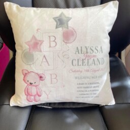 Personalised Velvet Teddy Bear Cushion Birth Stats Ideal Gift For A New Baby Or Nursery - thumbnail 4