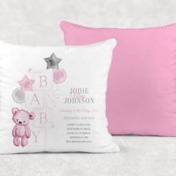 Personalised Velvet Teddy Bear Cushion Birth Stats Ideal Gift For A New Baby Or Nursery - thumbnail 3