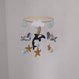Whale Baby Mobile Handmade Felt Ocean Nursery Decor - thumbnail 4