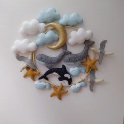 Whale Baby Mobile Handmade Felt Ocean Nursery Decor - thumbnail 3