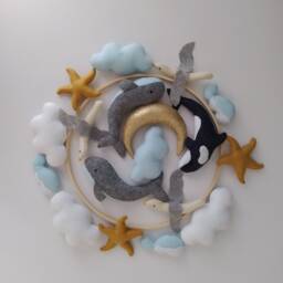 Whale Baby Mobile Handmade Felt Ocean Nursery Decor - thumbnail 2