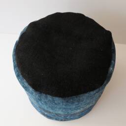 Handmade Turquoise Wool Pouf Ottoman, Vintage Turkish Kilim Cover - thumbnail 2