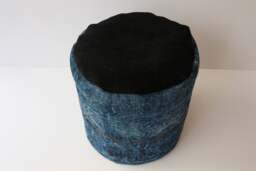 Handmade Turquoise Wool Pouf Ottoman, Vintage Turkish Kilim Cover
