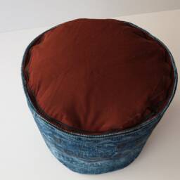 Handmade Turquoise Wool Pouf Ottoman, Vintage Turkish Kilim Cover - thumbnail 4