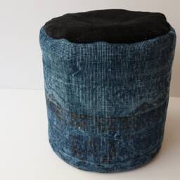 Handmade Turquoise Wool Pouf Ottoman, Vintage Turkish Kilim Cover - thumbnail 3