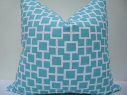 "Robert Allen Aqua Geometric Pillow Cover - Designer Cushion, 19""x19" - thumbnail 1
