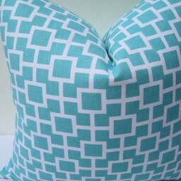 "Robert Allen Aqua Geometric Pillow Cover - Designer Cushion, 19""x19" - thumbnail 2