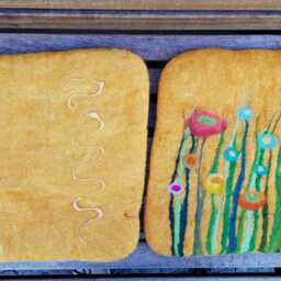 Handfelted Seat Cushion With Flowers & Grass, Yellow - thumbnail 4