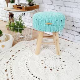 Footstool With Crocheted Cover Made Of Cotton, Natural Seating Comfort For Your Home in The Living Room & Children's Room, Stool Skandi Decoration - thumbnail 2