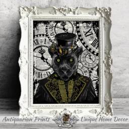 steampunk Black Panther Art Print, Art Print, Print On Antique Dictionary Book Page, Wall Panther - thumbnail 2