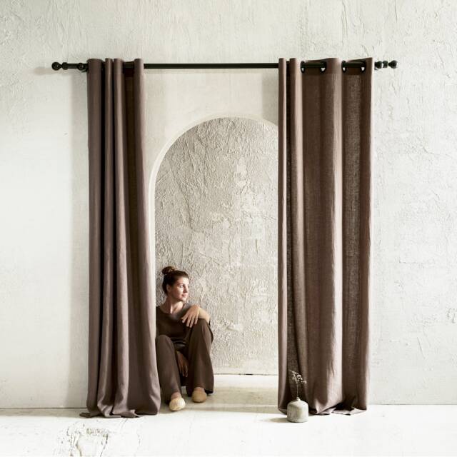 Grommet Window Curtains, Natural Linen Curtain Panels, Blackout Privacy Eyelet Drapes - image 1