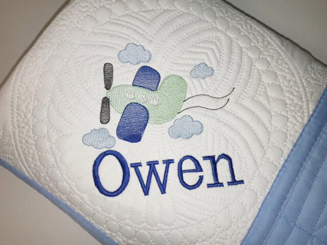 Personalized Baby Boy Airplane Heirloom Quilt, Keepsake Quilt Blanket, Newborn Gift - image 1