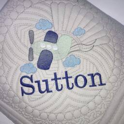 Personalized Baby Boy Airplane Heirloom Quilt, Keepsake Quilt Blanket, Newborn Gift - thumbnail 2