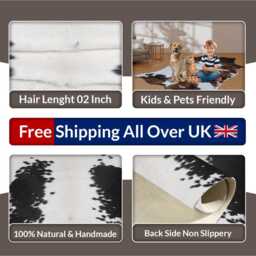 Chic Medium Cowhide Rug - Black & White Hair-On Leather For Sophisticated Spaces - thumbnail 4