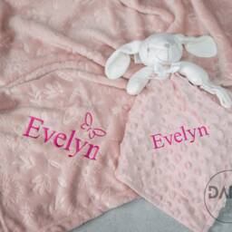 Personalised Dusky Pink Floral Baby Blanket & Bunny Comforter - Girl Gift Set Embroidered Newborn Shower - thumbnail 2