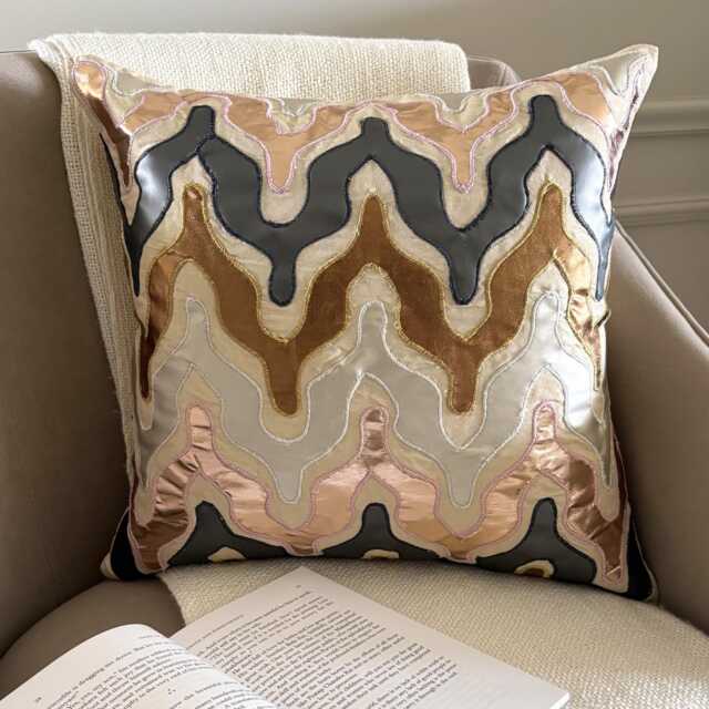 Moroccan Faux Leather Appliqu?? Pattern, Brown Art Silk, 24x24/26x26 Modern Euro Sham - Tea Party - image 1