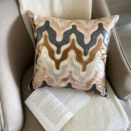 Moroccan Faux Leather Appliqu?? Pattern, Brown Art Silk, 24x24/26x26 Modern Euro Sham - Tea Party - thumbnail 3