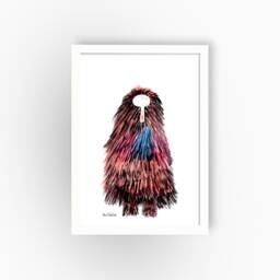 Framed Art Print, African Character in A Tribal Mask & Ceremonial Wear, Brown Orange Pink Blue, Modern Wall Art Decor, Original Gift - thumbnail 2