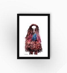 Framed Art Print, African Character in A Tribal Mask & Ceremonial Wear, Brown Orange Pink Blue, Modern Wall Art Decor, Original Gift - thumbnail 1