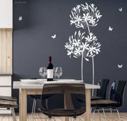 Wall Sticker Flower Agapanthus & Butterflies Floral Decal Vinyl Decor W709B