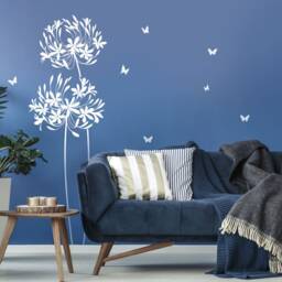 Wall Sticker Flower Agapanthus & Butterflies Floral Decal Vinyl Decor W709B - thumbnail 3