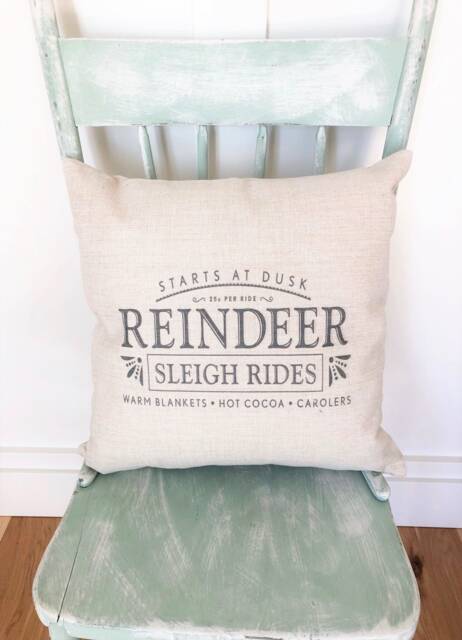 Reindeer Sleigh Rides Linen Pillow Cover - Farmhouse Christmas Decor - image 1
