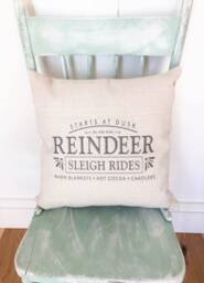 Reindeer Sleigh Rides Linen Pillow Cover - Farmhouse Christmas Decor - thumbnail 1