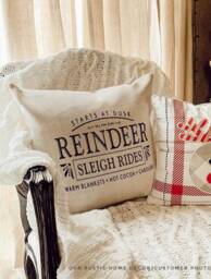 Reindeer Sleigh Rides Linen Pillow Cover - Farmhouse Christmas Decor - thumbnail 2