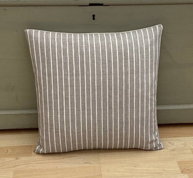 Dove Grey Stripe Pillow Cover Country Linen Cushion Sham - image 1