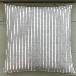 Dove Grey Stripe Pillow Cover Country Linen Cushion Sham - thumbnail 2
