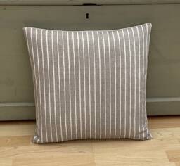 Dove Grey Stripe Pillow Cover Country Linen Cushion Sham - thumbnail 1