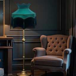 Handmade Forest Green Fabric Lampshade Black Fringe, Downton Abbey Style, Bespoke British Made - thumbnail 2