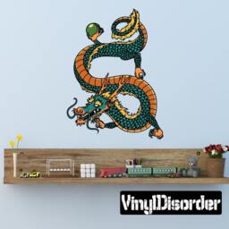 Japanese Dragon Wall Decal - Fabric Vinyl Removable & Reusable Japenesedragonuscolor004Et