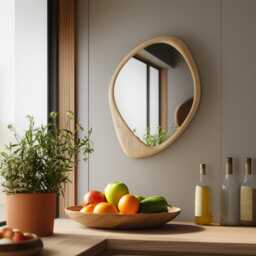 Asymmetrical Wooden Wall Mirror With Organic Frame, Handmade For Living Room Decoration - thumbnail 3