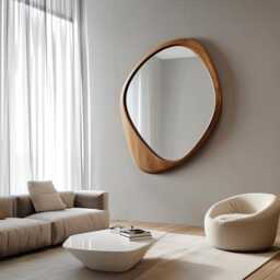 Asymmetrical Wooden Wall Mirror With Organic Frame, Handmade For Living Room Decoration - thumbnail 2