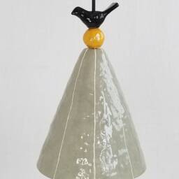 Pendant Light. Ceramic Cone With Bird & Bead Detail. Hardwire Or Plugin Cord - thumbnail 2