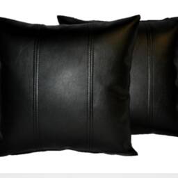 "2 Black Stripe Faux Leather Cushion Covers 16"" 18"" 20" - thumbnail 2