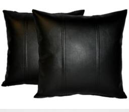 "2 Black Stripe Faux Leather Cushion Covers 16"" 18"" 20" - thumbnail 1