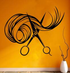 Hair Salon Wall Decal Scissors & Stylist Decor T100 - thumbnail 1