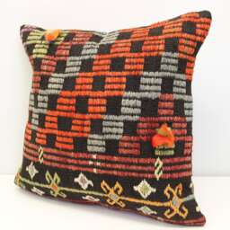 Handmade Turkish Kilim Pillow Cover, Retro Woven Cushion - 20x20 Inch - thumbnail 1