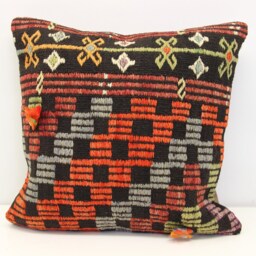 Handmade Turkish Kilim Pillow Cover, Retro Woven Cushion - 20x20 Inch - thumbnail 2