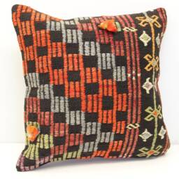 Handmade Turkish Kilim Pillow Cover, Retro Woven Cushion - 20x20 Inch - thumbnail 3