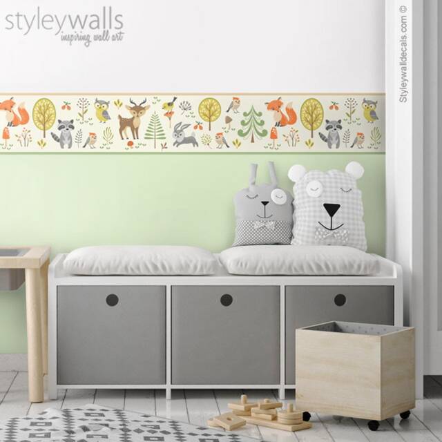 Woodland Animals Wall Border Decal, Forest Repositionable Border, Nursery Boys Room Decor - image 1