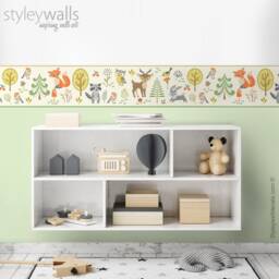 Woodland Animals Wall Border Decal, Forest Repositionable Border, Nursery Boys Room Decor - thumbnail 2