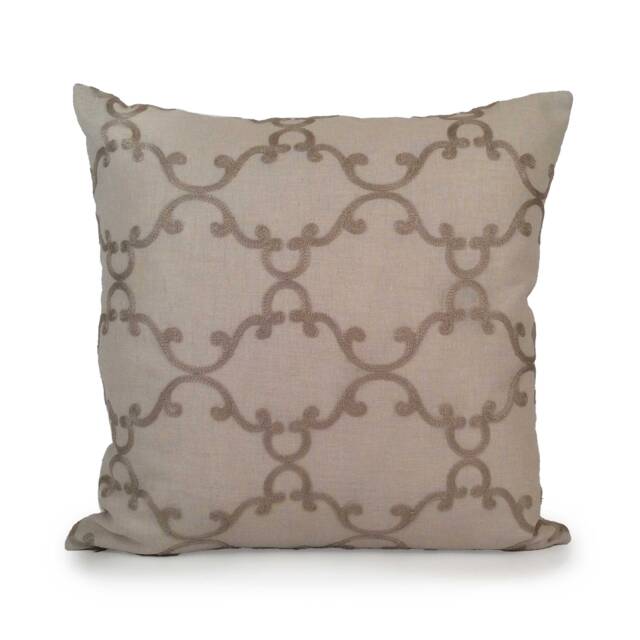 Light Tan Pillow, Throw Pillow Cover, Decorative Cushion Accent Transparent Linen, Silk Dark Embroidery - image 1