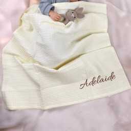 Neutral High Quality Cotton Super Soft Personalized Baby Blanket Girl Waffle Stroller Organic Muslin - thumbnail 3